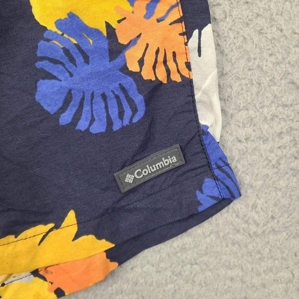 Columbia Swim Trunks Shorts Mens Large Navy Blue Tropical Floral Mesh Lined